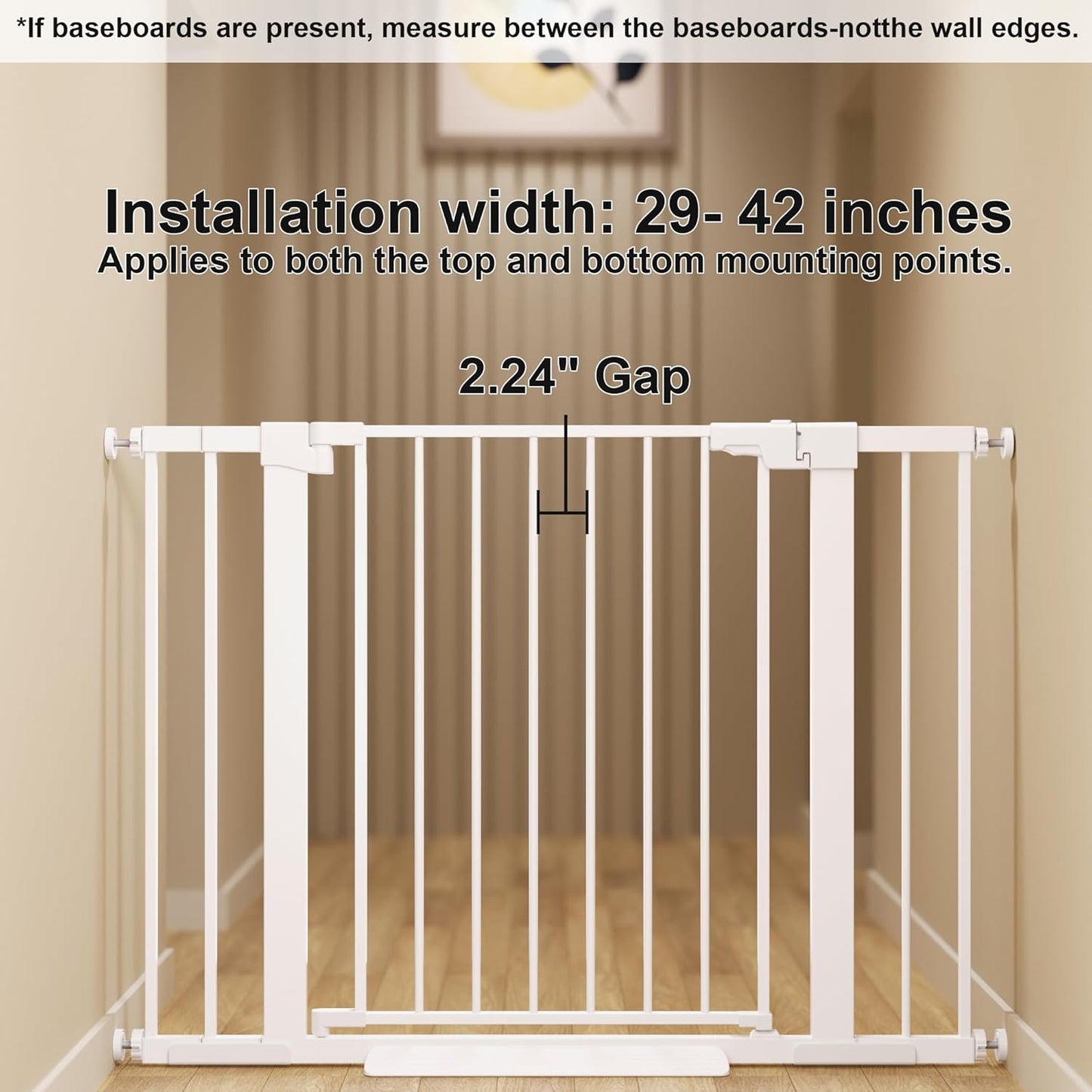29-42 inches Metal Baby Gate for Stairs/Doorways, 30 inches Tall Pressure Mounted Pet Gates, Auto-Close Child Safety Gate, No Drilling Easy Walk-Through Dog Gate Indoor, Black