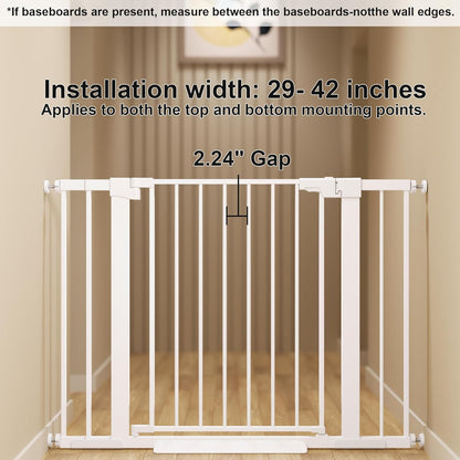 29-42 inches Metal Baby Gate for Stairs/Doorways, 30 inches Tall Pressure Mounted Pet Gates, Auto-Close Child Safety Gate, No Drilling Easy Walk-Through Dog Gate Indoor, Black