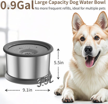 6.5L Dog Water Bowl No Spill 1.6 Gallon Stainless Steel Water Bowl for Dogs 220oz Large Capacity No Splash Slow Drinking Feeder with Anti-Slip Mat for Messy Drinkers 6.5L+2 Filters