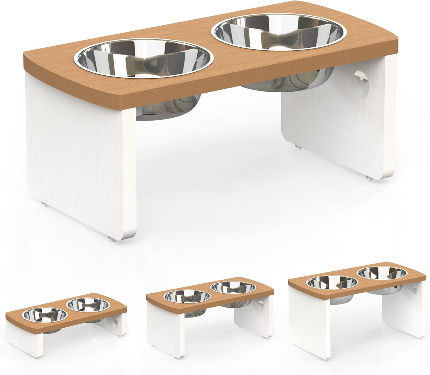 Elevated Dog Bowls, Bamboo Raised Dog Bowl for Medium Dogs, with 2 Stainless Steel Bowls (7'' Tall-40 oz Bowl)