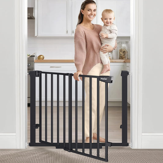 Malier Newest Baby Gate for Stairs with Large Walk Thru Door, 29-38" No Drill Pressure Mounted Dog Gate for Doorway, Auto Close Baby Gate, Easy Walk Through Gate Pet Gate for Child and Pets
