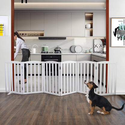 ZJSF Foldable Freestanding Indoor Dog Gate for House Wood White Long Pet Gates Dog Fence for Stairs Puppy Gates for Hallways,Pet Fence, Puppy Gate,Support Feet Included 24 "Height-3 Panels