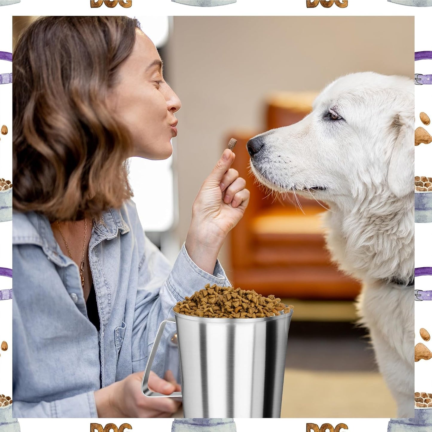 2 Cup Dog Food Scoop 304 Stainless Steel Dog Food Measuring Cups Pet Food Measuring Cups Scoop for Dog,Cat or Bird Food, Injection Molded and Dishwasher Safe