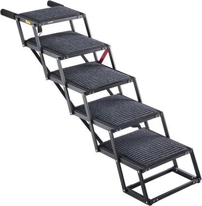 VEVOR Dog Stairs for Car, 4 Steps Extra Wide Foldable Dog Ramp for Large Dogs with Non-Slip Rug Surface, Portable Lightweight Pet Ladder for Car, SUV, Truck, High Beds, Sofas, Support up to 200 lbs
