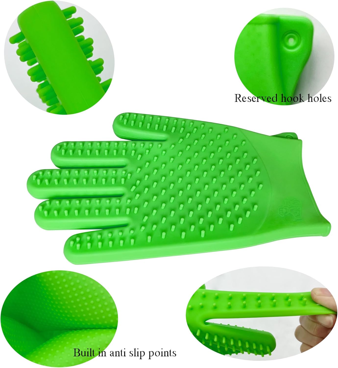Pet Grooming Bath Gloves - Double Sided Silicone Hair Removal Mitts for Dogs & Cats, Deshedding & Bathing Brush 2-in-1 for Wet/Dry Use - 2 Pack