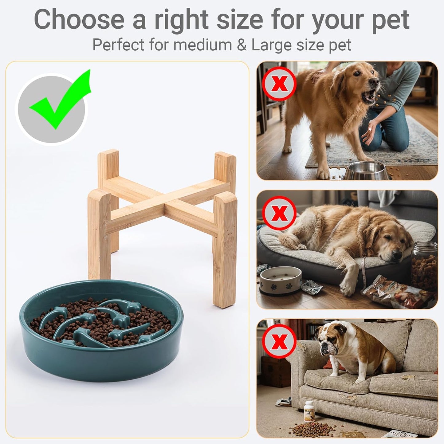 Ceramic Slow Feeder/Dog Bowl for Small Medium Dogs,Elevated/Raised Slow Feeding Dog Food Water Dish Heavy Weighted,Puzzle Eating Bowl Moder （Stars Mark-Forest Green, 8.26in）
