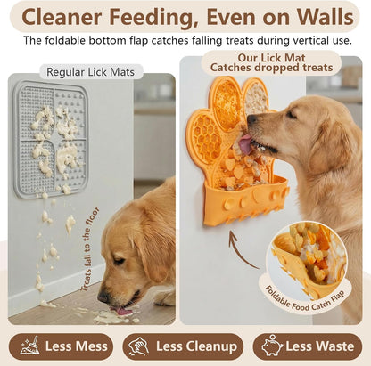 Dog Lick Mat with Suction Cups, Slow Feeder & Enrichment Mat for Dogs & Cats, Silicone Feeding Mat for Wet & Dry Food, Anxiety Relief, Mess-Free Foldable Pocket Design, Pink