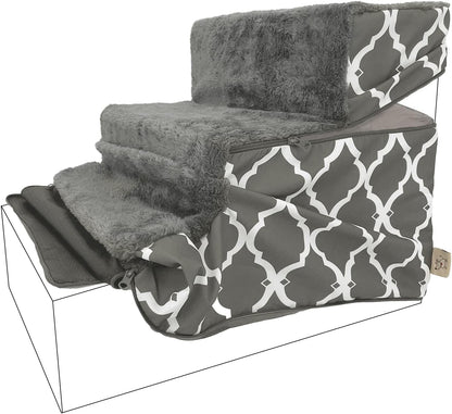 Best Pet Supplies Non-Slip Foam Dog Stair & Pet Ramp, Balanced Indoor Step Support - Foldable Stair, Ash Gray Linen,3-Step