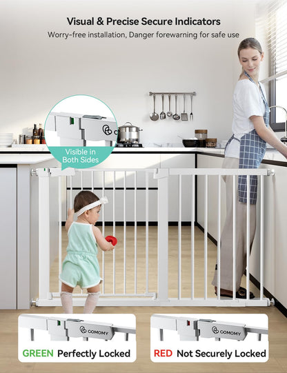 COMOMY 36" Extra Tall Baby Gate for Stairs and Doorways - Fits 29.5" to 48.8" Wide Openings, Auto Close Extra Wide Dog Gate for House, Pressure Mounted Easy Walk Through Pet With Door, Black
