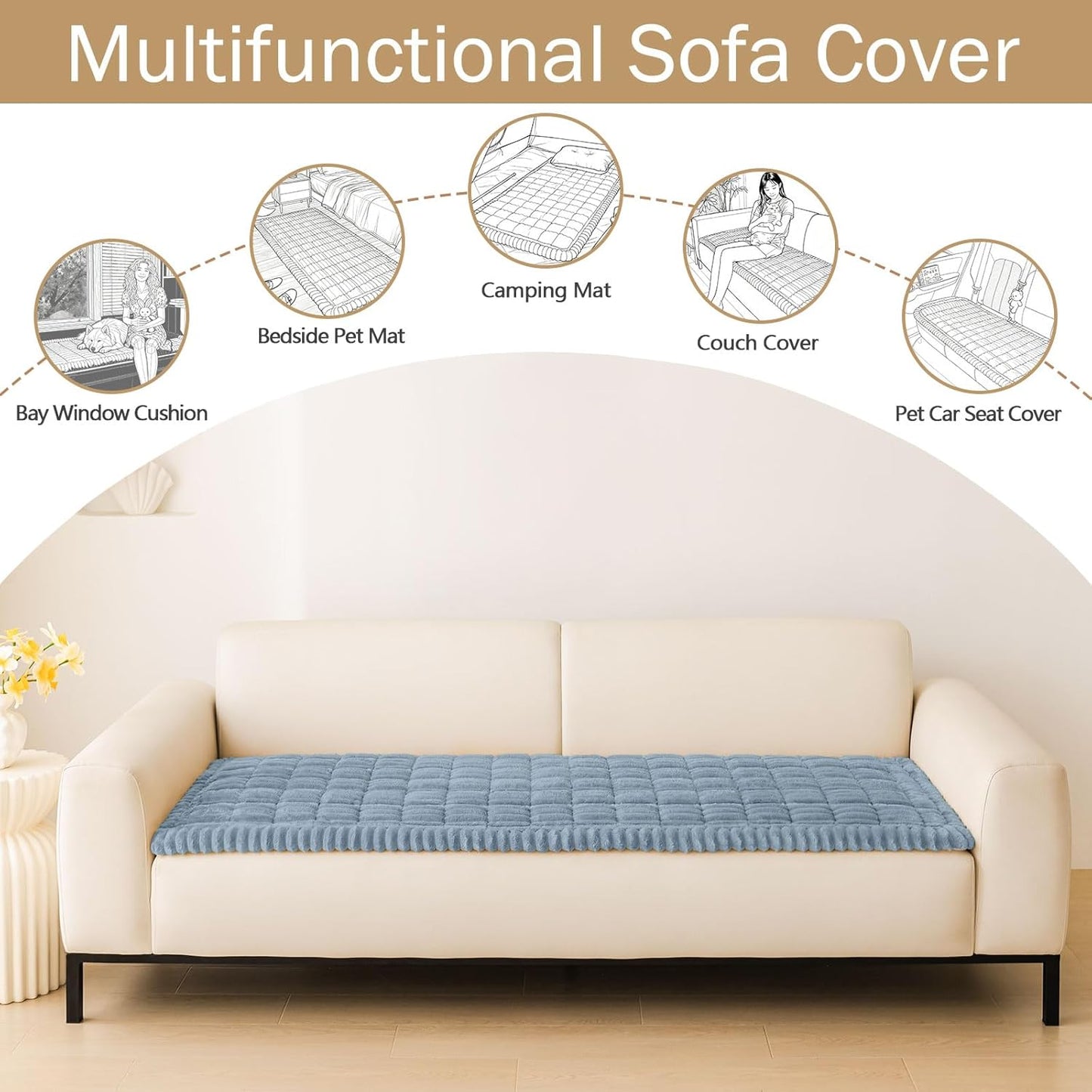 hyha Couch Covers for Dogs Washable, Non Slip Plush Dog Sofa Protectors, Fuzzy Pet Couch Covers for 3 Cushion Sofa Pet Friendly (Camel, 27.6" x 59") - Colors B