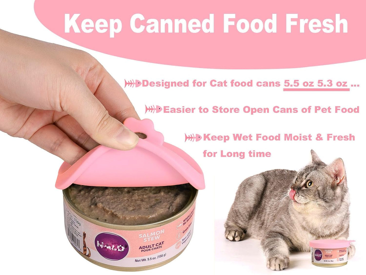 COMTIM Cat Food Can Covers Lids for 5.5 oz Cans, 2 Pack Silicone Cat Food Can Lids for 5.5 oz 5.3 oz Cans...Pet Food Can Covers Reusable Can Toppers Savers for Wet Food