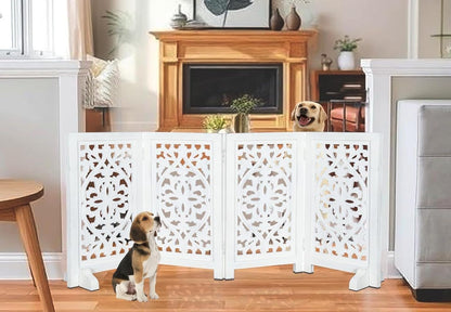 Freestanding Pet Gate for Dogs, Foldable Wooden Dog Gate for House, Indoor Dog Gate for Stair, Doorway, House Design Gates for Dogs Indoor, 72 Inch Wide, (18" x4 Panels 72 inch), Burnt Finish