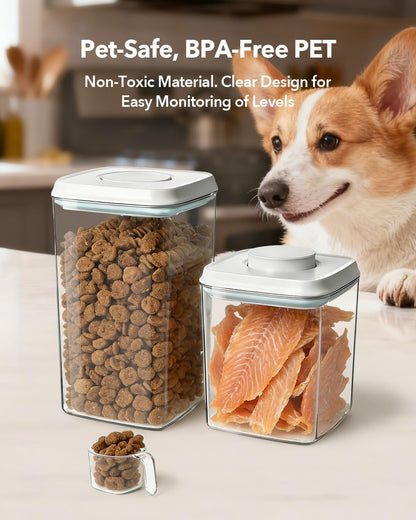 Dog Food Storage Container with One-Touch Lid, 2.8 QT / 2.65 L Stackable Durable BPA-Free PET Cat Food Storage Container,for Pet Treats, Supplements & Small Kibble