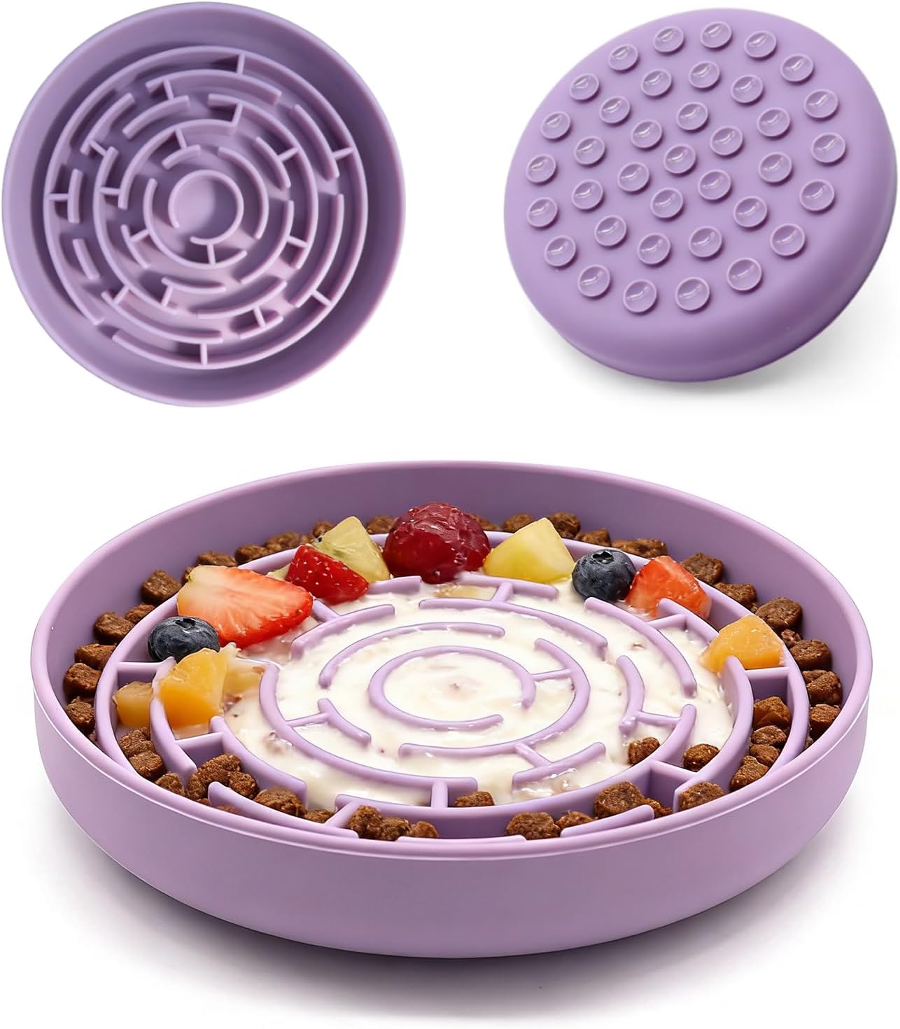 Silicone Slow Feeder Bowl, with Non-Slip Suction Cups, Anti-Choking, Puppy Puzzle Bowl, Slows Down Eating Speed, Relieves Anxiety, Suitable for S&M Sized Dogs and Cats(Green