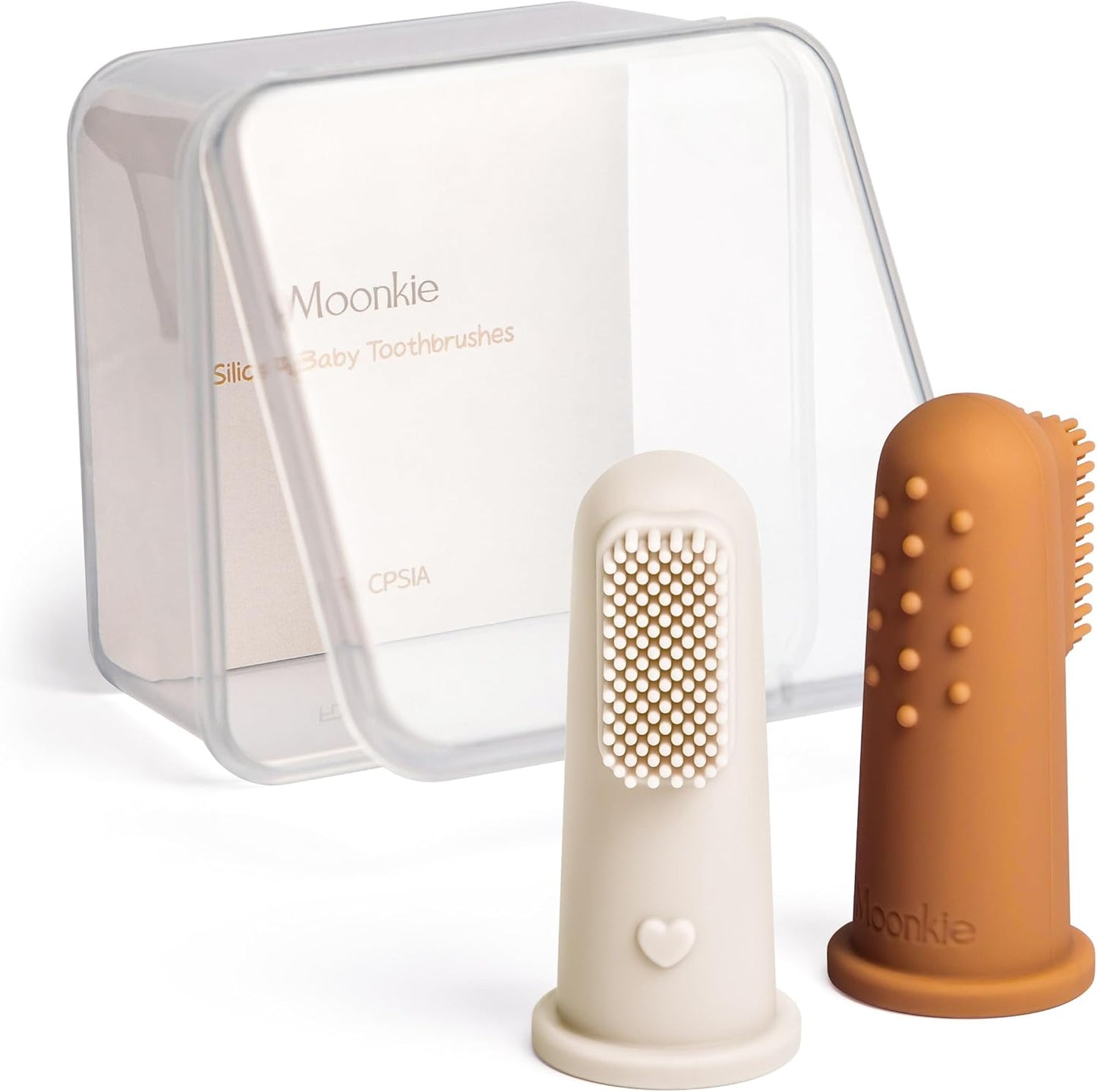Moonkie Baby Finger Toothbrush Tongue Oral Cleaner Kit for 3 Months +, 3 Pcs (Clay/Ivory/Clay)