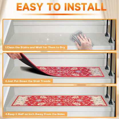 Stair Treads with Non-Slip Rubber Backing, Stair Treads for Wooden Steps, Indoor Stair Carpet Runners, Stair Rugs and Mats for Kids and Dogs, Gray, 8" x 30", 7 Pieces