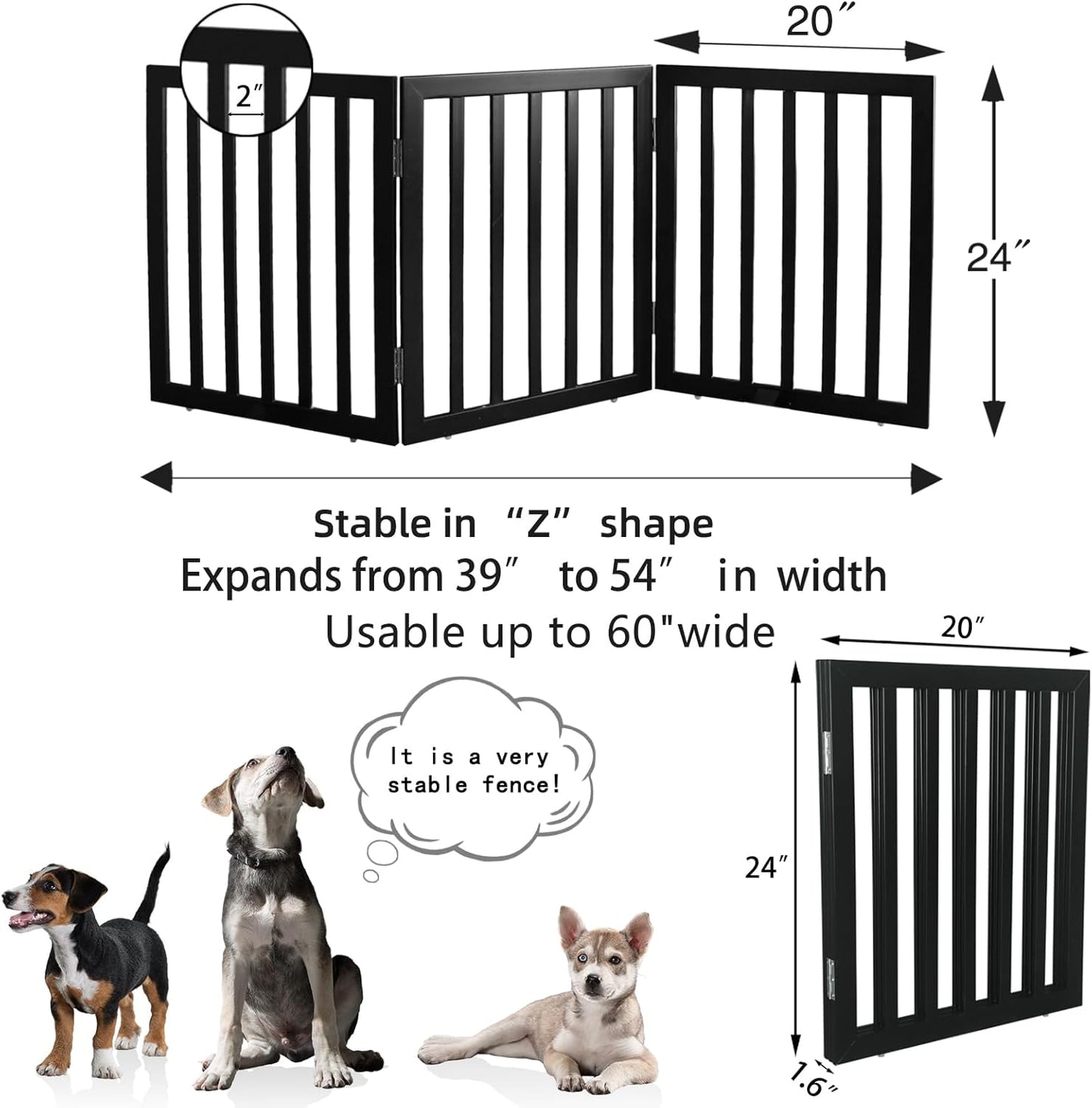 ZJSF Freestanding Indoor Dog Gate for House Foldable Wood Brown Puppy Gate for Doorways Pet Gate for Stairs Extra Wide Pet Fence 24" Height 2 Panels