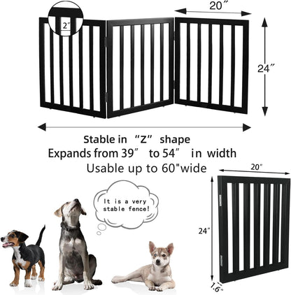 ZJSF Freestanding Indoor Dog Gate for House Foldable Wood Brown Puppy Gate for Doorways Pet Gate for Stairs Extra Wide Pet Fence 24" Height 2 Panels