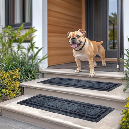 Aucuda 8.5" x 30" Outdoor Stair Treads for Dogs on Wooden Steps Spring, Non Slip Stair Runner Rug Heat Insulation Rubber Backing, Frame Staircase Mat Carpet for Indoor Grip Farmhouse. (6pcs)