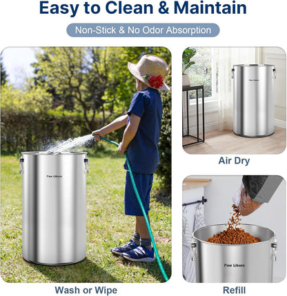 Paw Libero 2PK 35 Lbs total 70Lbs Stainless Steel Dog Food Storage Container with Airtight Wooden Lid & Ceramic Bone Handle, Large Metal Dog Food Bin for Dogs & Cats, Keep Fresh, Easy to Clean