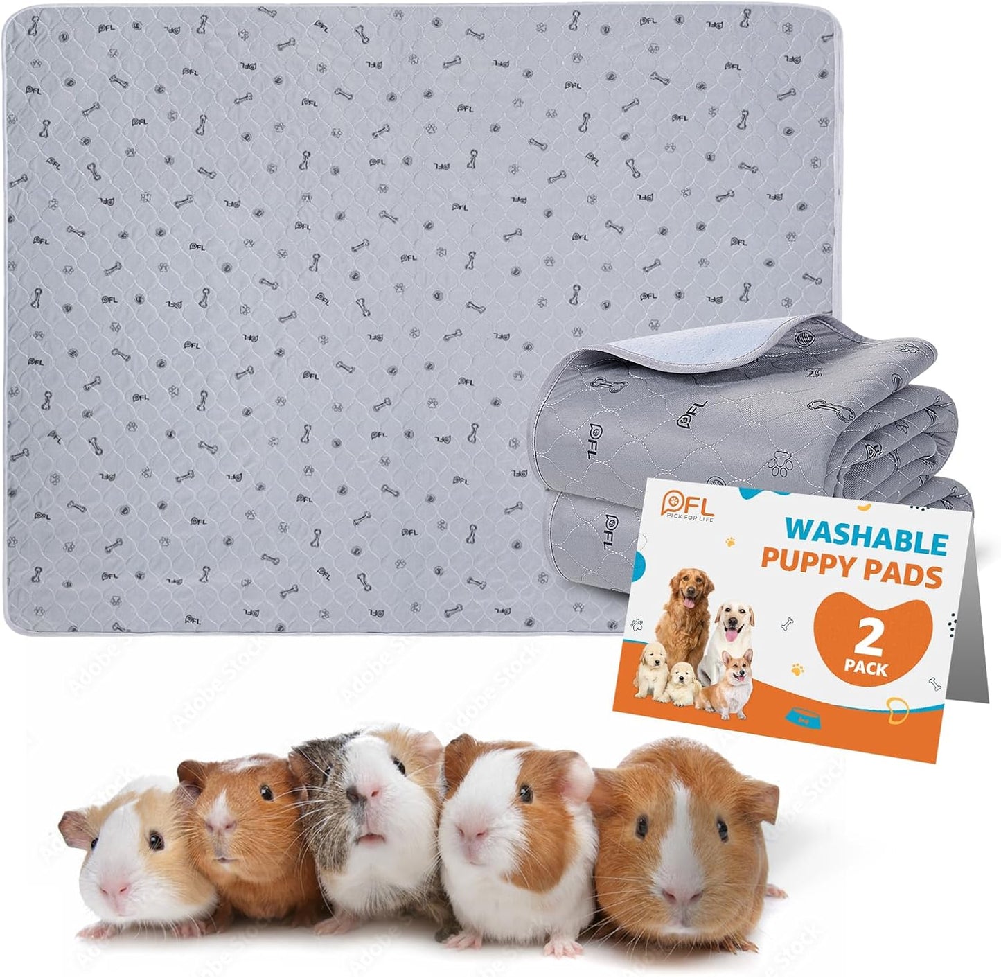 Washable Pee Pads for Dogs, 2Pack Reusable Puppy Pads, Absorbent Whelping Pads with Bone Print, Non-Slip Waterproof Pet Training Pads for Couch, Crate, Potty Training 18x24