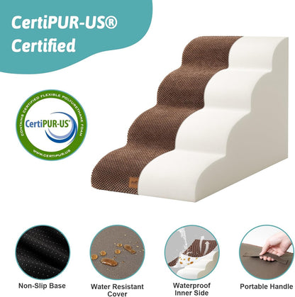 COZY KISS Extra Wide Dog Stairs with Tunnel, Foam Detachable Large Dog Step for Small Pet, Puppy or Cats, Medium Pet Ramp for High Bed, Couch, Sofa or Car, 19.7x33x22.4 inch, 5 Step, Beige