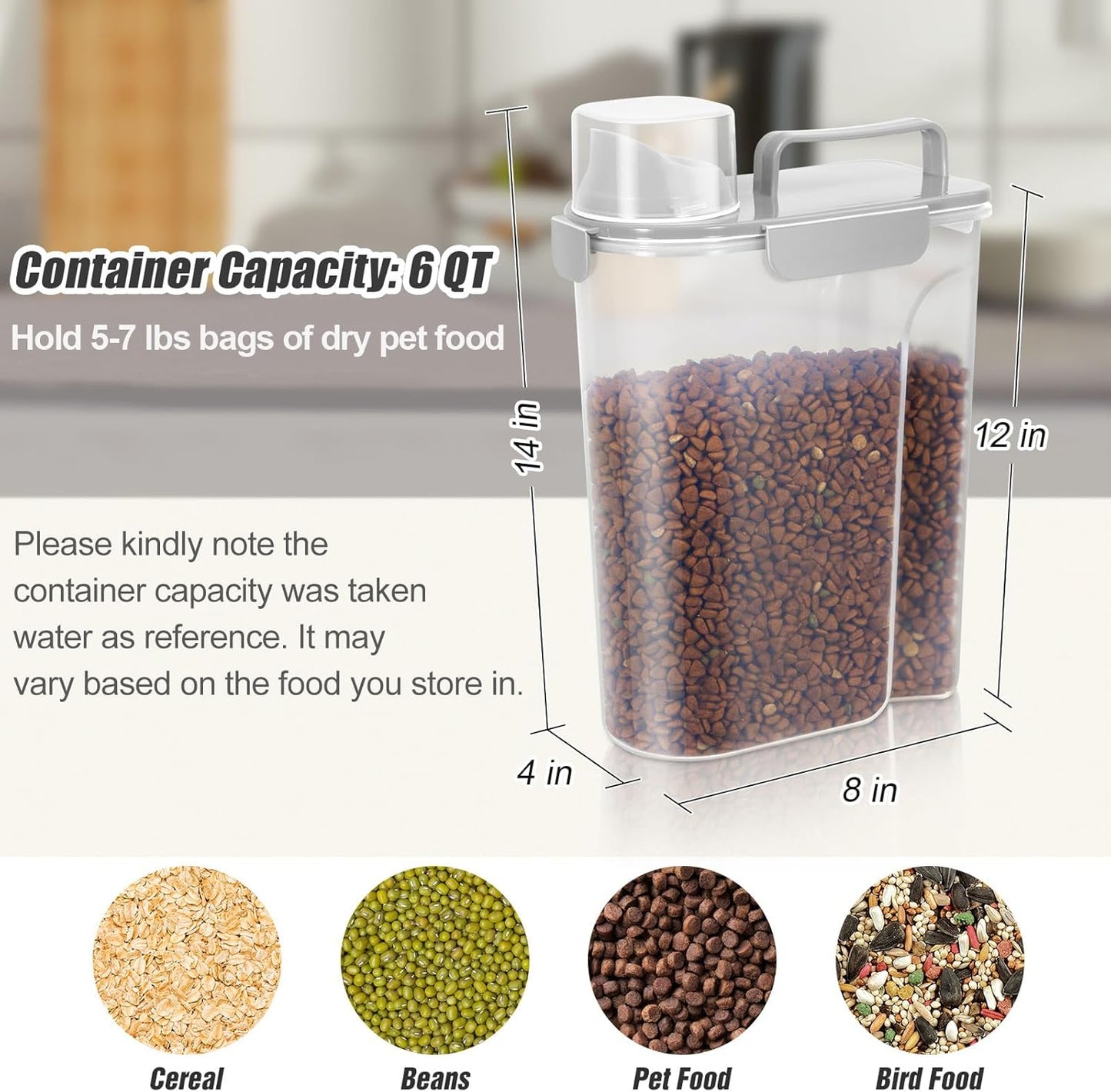 TBMax Dog Food Storage Container 5-7 lbs, Airtight Cat Food Container with Larger Spout & Measuring Cup, Portable Pet Food Storage Dispenser for Small Animal Kibble Storage, Bird Seed Container