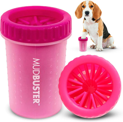 Dexas MudBuster Medium Dog Paw Cleaner in Fuchsia - Fits 1.5"-2.5" Wide Paws, Portable Paw Washer for Muddy Paws, Dog Paw Cleaning Cup with Gentle Silicone Bristles, Quick Clean Pet Paw Washer