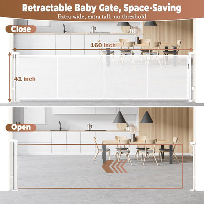 236" Retractable Baby Gate Extra Wide, 41" Tall Retractable Dog Gate for Stairs, Doorways, Decks, Mesh Gate Long Child Gate Pet Gate for Indoor, Outdoor, with Reinforced Mesh Rods, Dual Locks