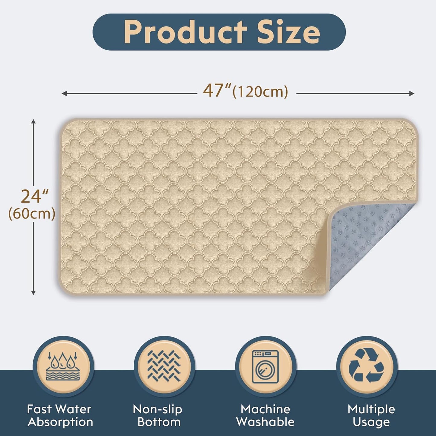 FunFurry Washable Pee Pads for Dogs - 4 Pack Reusable Pee Pads，Waterproof Puppy Pads，Pet Training Pads，Super Absorbent with Dog Paw Shape Non-Slip Backing (Cream, 18" X 24" - 4 Pack)