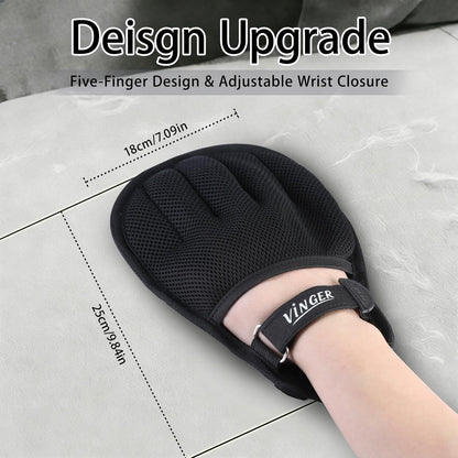 VINGER Pet Hair Removal Glove for Cats & Dogs, Electrostatic Pet Hair Gloves with Adjustable Wristband, Five-Finger Magic Brush Remover Tool for Laundry, Carpet, Couch, Car Seats & Clothing (Black)