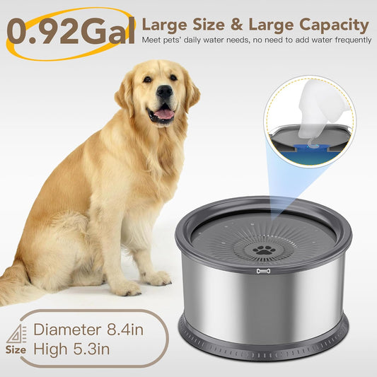 1.6 Gallon Dog Water Bowl, 6.5L/220oz Stainless Steel No Spill Water Bowl for Large Dogs, Super Large Capacity Splash Proof Pet Slow Drinking Water Bowl with Anti-Slip Mat for Mess Drinkers
