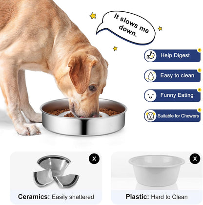 AIPERRO Slow Feeder Dog Bowl Stainless Steel, 2 Cups Metal Non-Slip Dog Food Bowls, Dogs Water Bowl for Small & Medium Sized Dogs, Fun Bloat Stop Pet Bowl for Fast Eaters, Slows Down Pets Eating