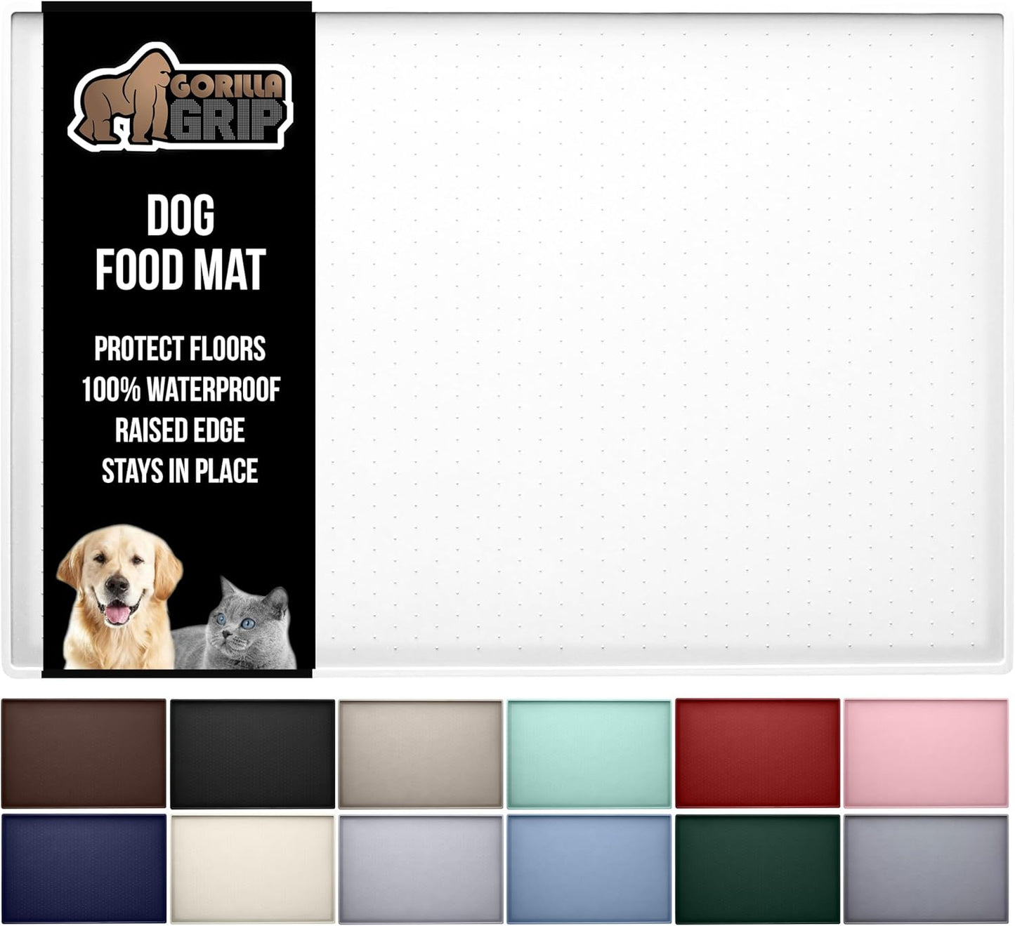 GORILLA GRIP 100% Waterproof Raised Edge BPA Free Silicone Pet Feeding Mat, Dog Cat Food Mats Contain Spills Protects Floors, Placemats for Cats and Dogs Water Bowl, 18.5x11.5, Gray