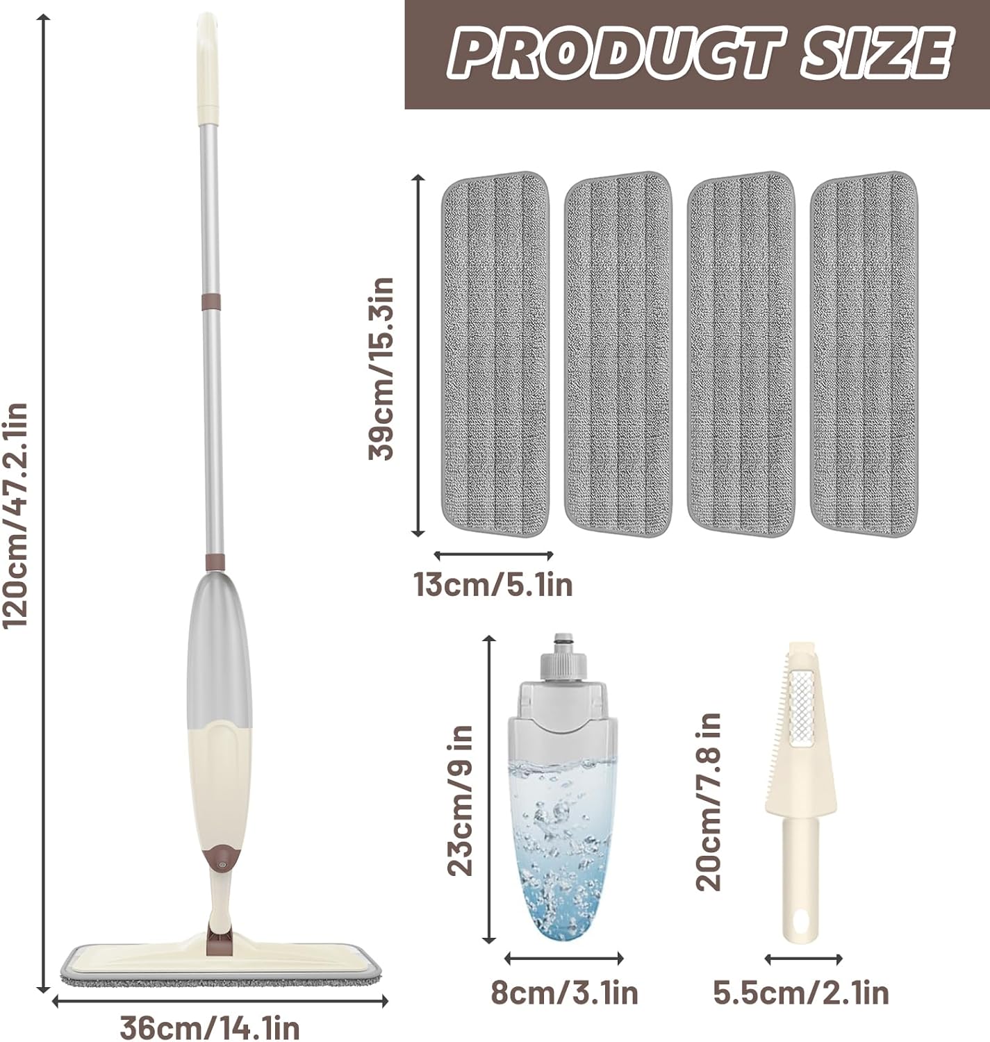 HOMTOYOU Spray Mops for Floor Cleaning: Wet Mop for Hardwood Tile Wood Laminate Vinyl - 3 Washable Microfiber Pads for Swiffer Powermop - Absorbs Pet Hair Dust