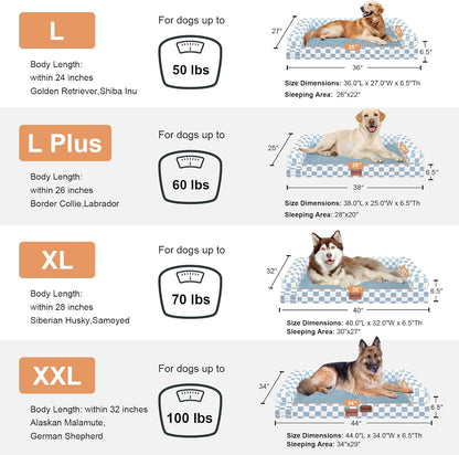 Large Dog Bed Orthopedic Washable: Beds Bolster XL Bed Large Big Dogs Memory Foam Couch Sofa Waterproof with Removable Cover