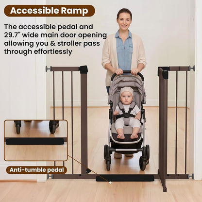 Mumeasy 29.7-46" Baby Gate for Stairs, Pressure Mounted Dog Gate for Doorways, Auto Close Walk Through Pet Gate Indoor, Extra Wide Metal Child Safety Gate, Mom's Choice Awards Winner, Black