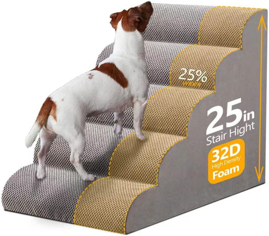 31" H Dog Stairs for Small and Medium Dogs 7-Step Ramps for High Beds and Couch Non-Slip Extra Wide Pet Stairs for Old Dogs and Puppy and Cat - Stable & Durable with Machine Washable Cover Indoor