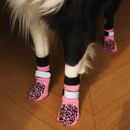 Dog Socks to Prevent Licking Paws, Anti Slip Dog Boots & Paw Protectors for Hardwood Floors, Toe Grips for Small Medium Large Senior Dogs, Dog Shoes for Hot/Cold Pavement(Blue Bone,L)