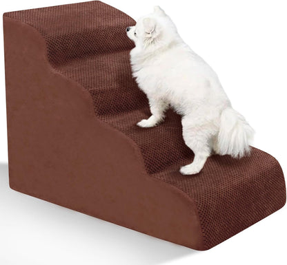 Dog Stairs for Small Dogs - High Density Foam Dog Ramp, Extra Wide Pet Steps with Non-Slip Bottom for High Beds, Couche and Sofa, Best for Pet Injured, Older Dogs Cats (Grey, 4 Steps)