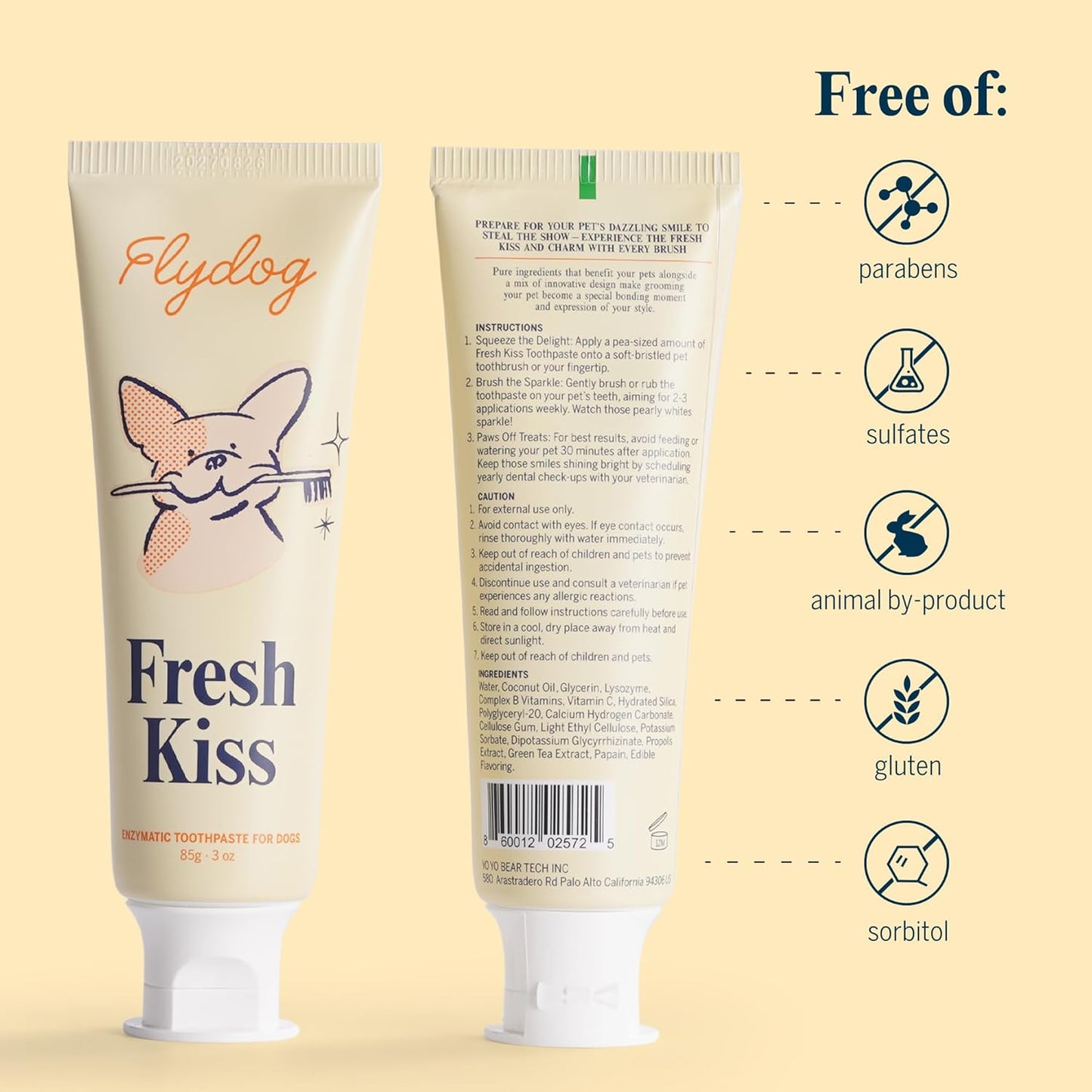 Flydog Fresh Kiss Dog Tooth Brushing Kit, Enzymatic Dog Toothbrush and Toothpaste- Vet Approved Formula, Breath Freshener & Tartar Remover, 360° Toothbrush for All Round Cleaning (Peanut Butter)