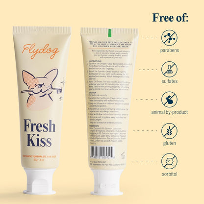 Flydog Fresh Kiss Dog Tooth Brushing Kit, Enzymatic Dog Toothbrush and Toothpaste- Vet Approved Formula, Breath Freshener & Tartar Remover, 360° Toothbrush for All Round Cleaning (Peanut Butter)
