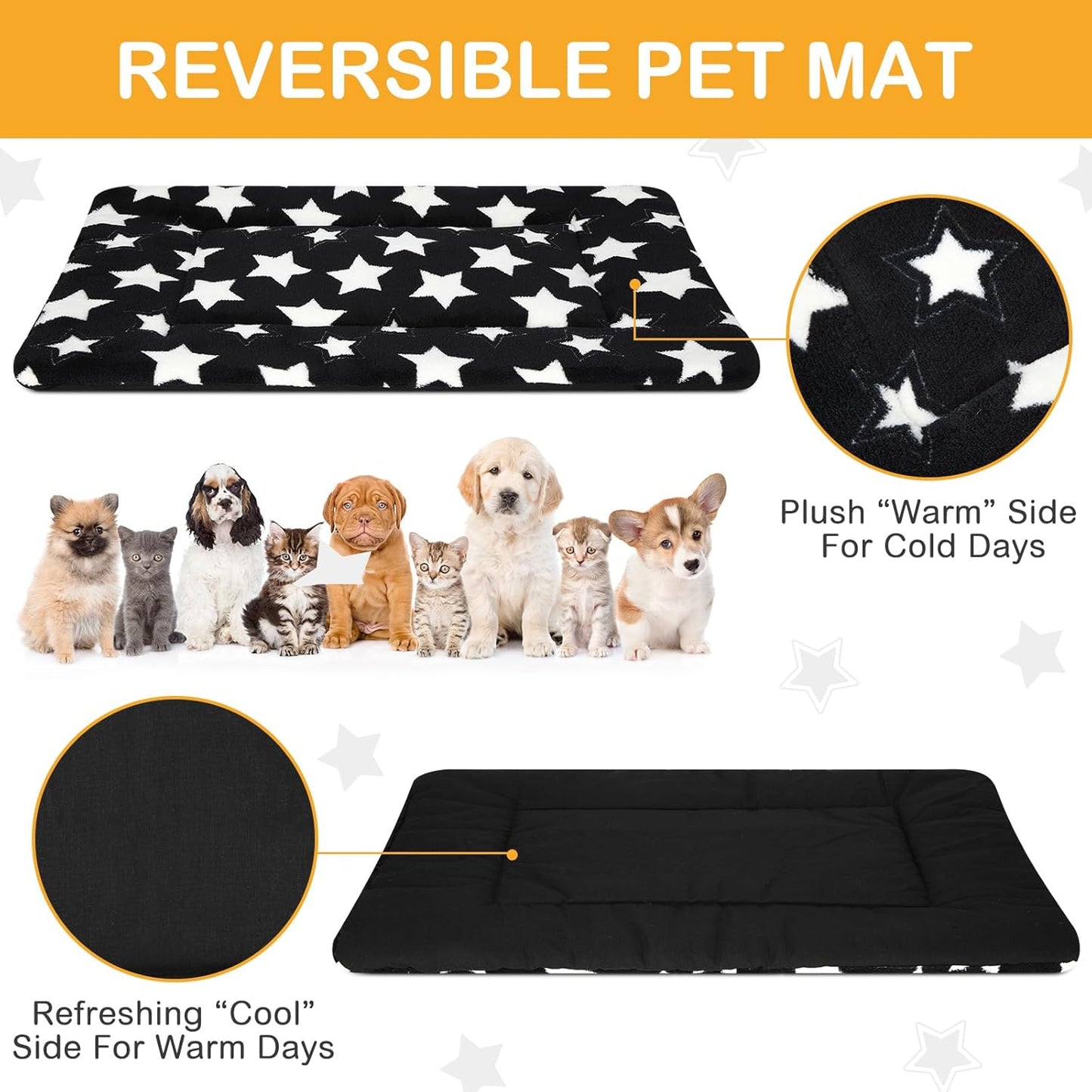 VitalCozy 4 Pcs Dog Crate Pads, Ultra Soft Warm Washable Anti-Slip Kennel Bed Mat for Pets, Reversible, Replaceable, Cage Liner for Small Medium Large Dogs and Cats (18 x 24 x 1.6 Inch,Star,Gray)