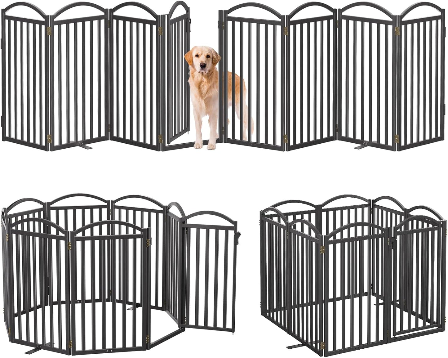 Malier Metal Freestanding Dog Gate, 32'' Height Outdoor Indoor Dog Fences, Extra Wide Foldable Puppy Gate for Stairs (Black, 【2 Panels】 40''W × 32''H)