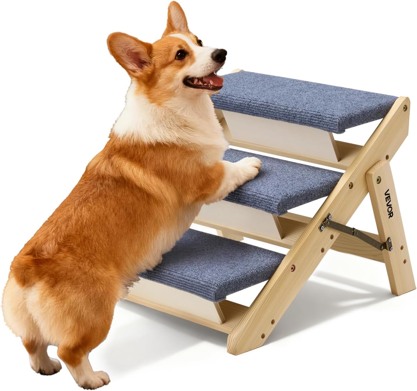 VEVOR Wood Pet Stairs, 2-Step Dog Stairs for Beds, Sofa & Cars, 110lbs Load Capacity, Floded Flat Design, Stable & Sturdy Cat & Dog Step Ladder for Small Medium Large Older Pet Puppy Essentials