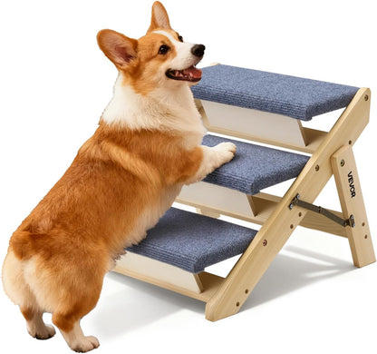 VEVOR Wood Pet Stairs, 2-Step Dog Stairs for Beds, Sofa & Cars, 110lbs Load Capacity, Floded Flat Design, Stable & Sturdy Cat & Dog Step Ladder for Small Medium Large Older Pet Puppy Essentials