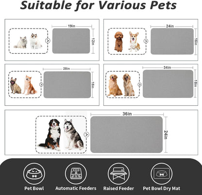 HotLive Dog Food Mat - Absorbent Cat Mat for Food and Water, No Stains Pet Feeding Bowl Mat, Easy to Clean Pet Placemats, Quick Dry Dog Water Dispenser Mat for Messy Drinkers | Paw Dark Grey 12"x 19"