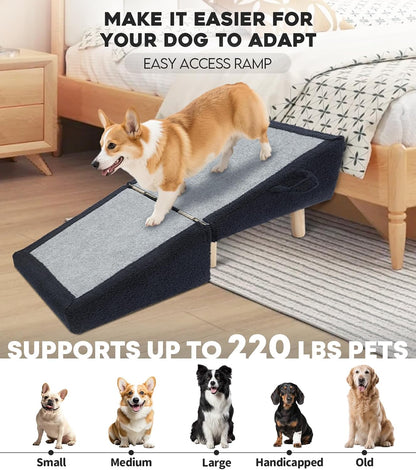 Dog Stairs for Small Dogs and Cats – 2-in-1 Dog Ramp for Couch and Low Bed, 16.5'' Foldable Wooden Pet Ramp, Sturdy Multi-Use Split Ottoman Design, Beige