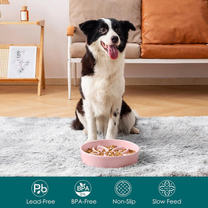vancasso Ceramic Slow Feeder Dog Bowls, Puzzle Dog Food Bowls with Floral Maze, Anti -Slip Pet Food Dish for Small Breed, 0.6 Cups, Pink