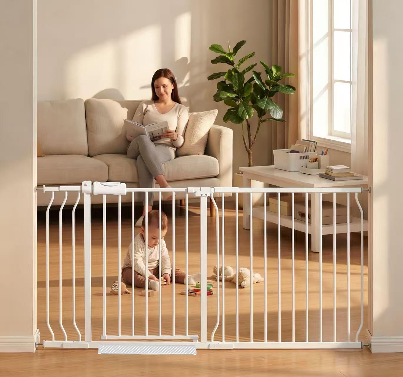 Extra Wide Baby Gate Tension Indoor Safety Gates Black Metal Large Pressure Mounted Pet Gate Walk Through Long Safety Dog Gate for The House Doorways Stairs (62.2"-66.93"/158-170CM, Black)